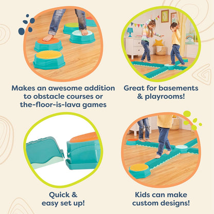 B. toys – Balance Beam for Kids – Interlocking Balancing Beams – 5 Sensory Pads & 8 Beams – Active Play for Toddlers, Kids – 3+ Years– Balance & Build Set